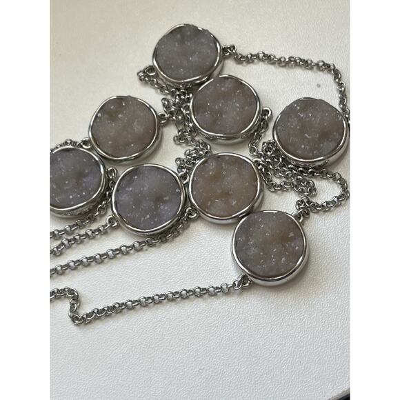 LOFT Silver Tone & Crystal Druzy Station Disc 36” Necklace - Picture 5 of 5